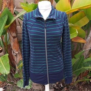 Lululemon Nice Asana Jacket slalom stripe inkwell navy green 8